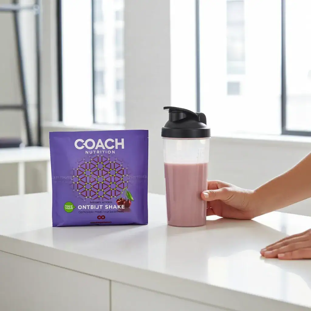 Coach Nutrition bij UPDATE YOURSELF Vegans shake kers
